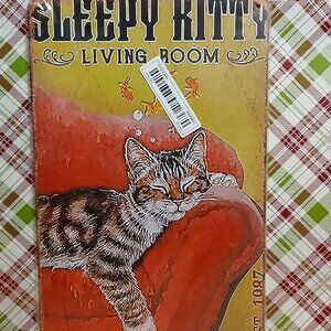 NWT Sleepy Kitty Living Room Tin Cat Wall Sign
